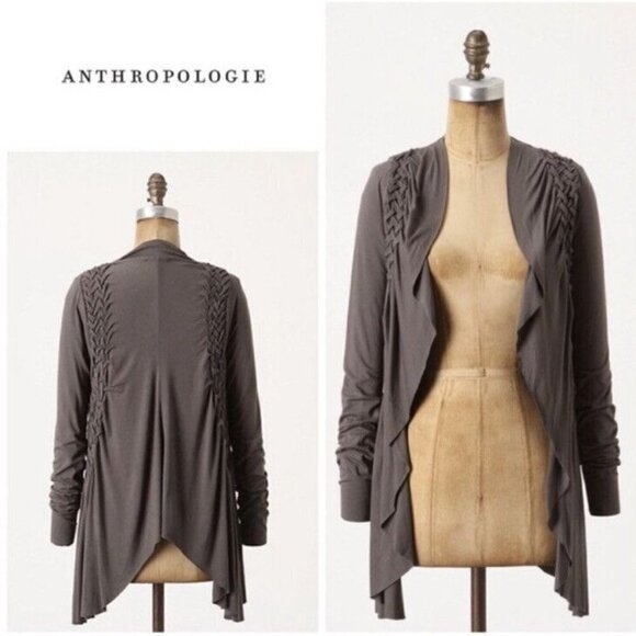 Ett Twa Anthropologie Gray Draped Open Front Duster Cardigan Sweater Size Small - Picture 1 of 9